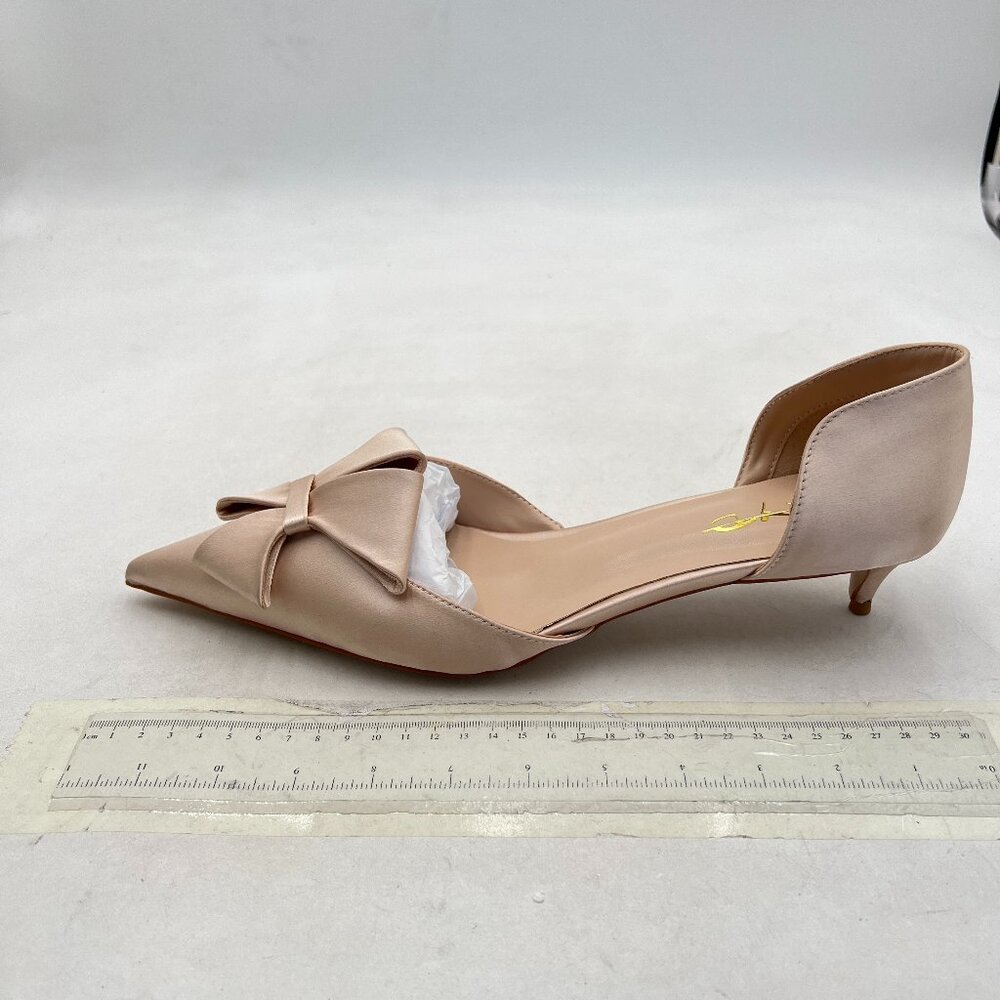 XYD Champagne D'Orsay Kitten Heel Bridal Bowknot Pumps Elegant Pointed Toe Shoes - Picture 2 of 8